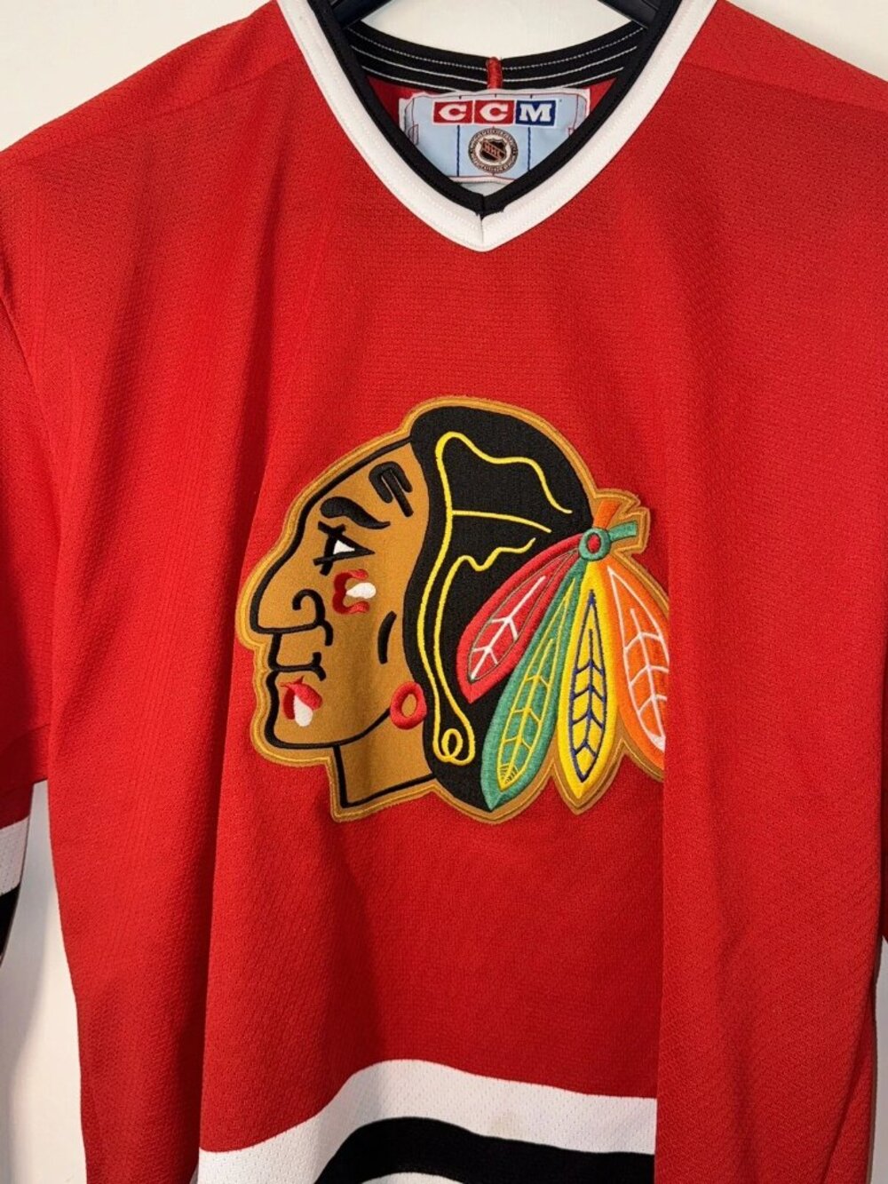 CCM Chicago Blackhawks Red Hockey Jersey L Made in Canada - Picture 6 of 10